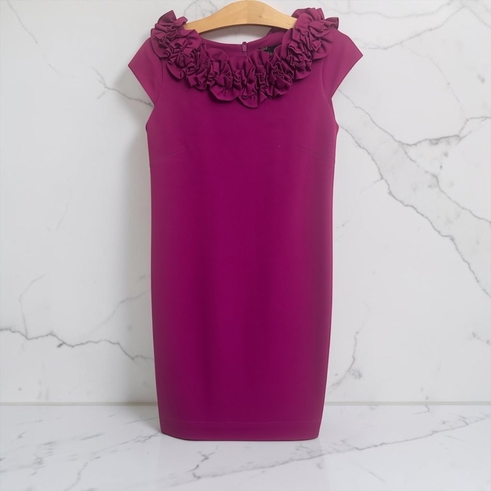 NEW Just Taylor Magenta Ruffle Neck Sheath Dress Cap Sleeve Size 4